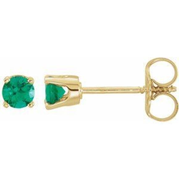 14K Yellow Lab-Grown EmeraldEarrings